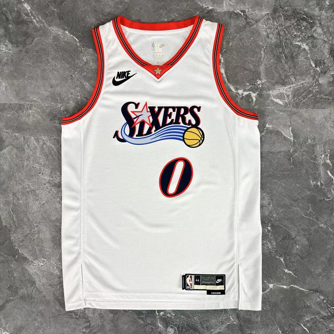 Philadelphia 76ers 25/26 Retrô #0 Tyrese Maxey Camisa Branca, foto 11