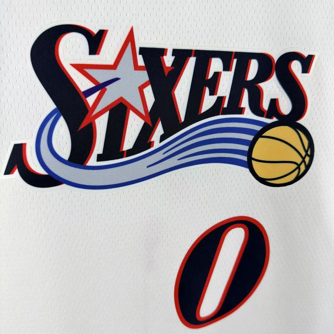 Philadelphia 76ers 25/26 Retrô #0 Tyrese Maxey Camisa Branca, foto 8