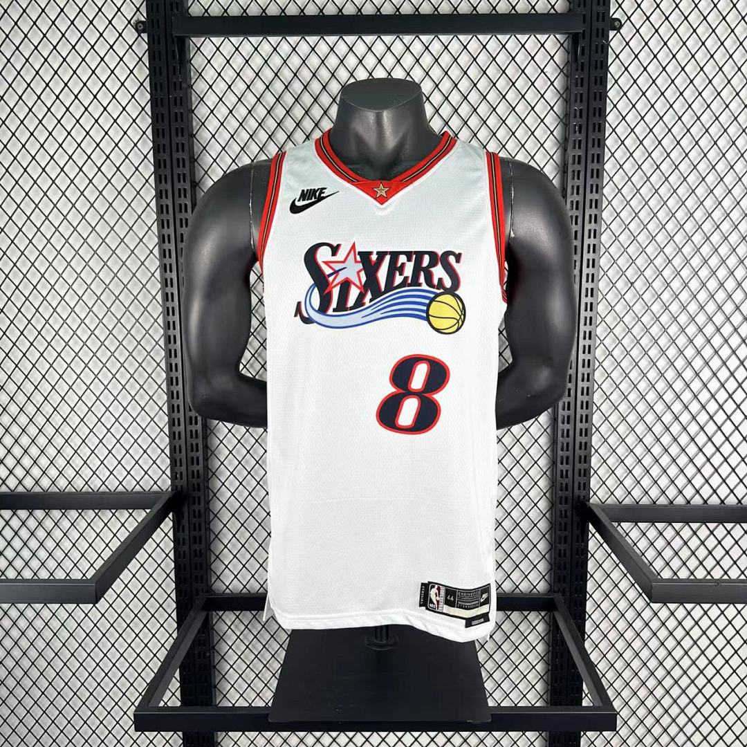 Philadelphia 76ers 25/26 Retrô #8 Paul George Camisa Branca, foto 2