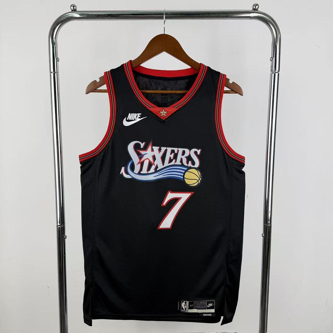 Philadelphia 76ers 25/26 Retrô #7 Jaylen Brown Camisa Preta, foto 9