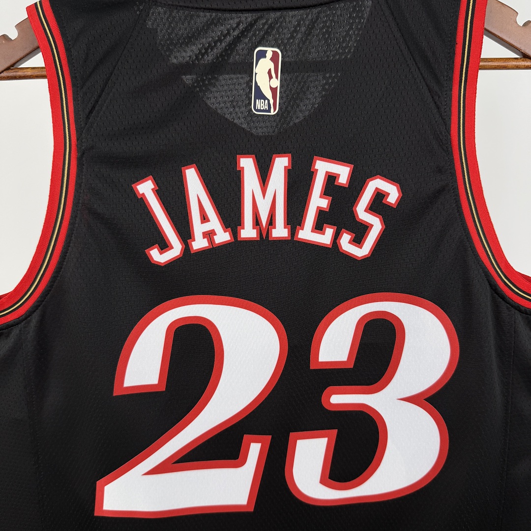 Philadelphia 76ers 25/26 Retrô #23 LeBron James Camisa Preta, foto 3