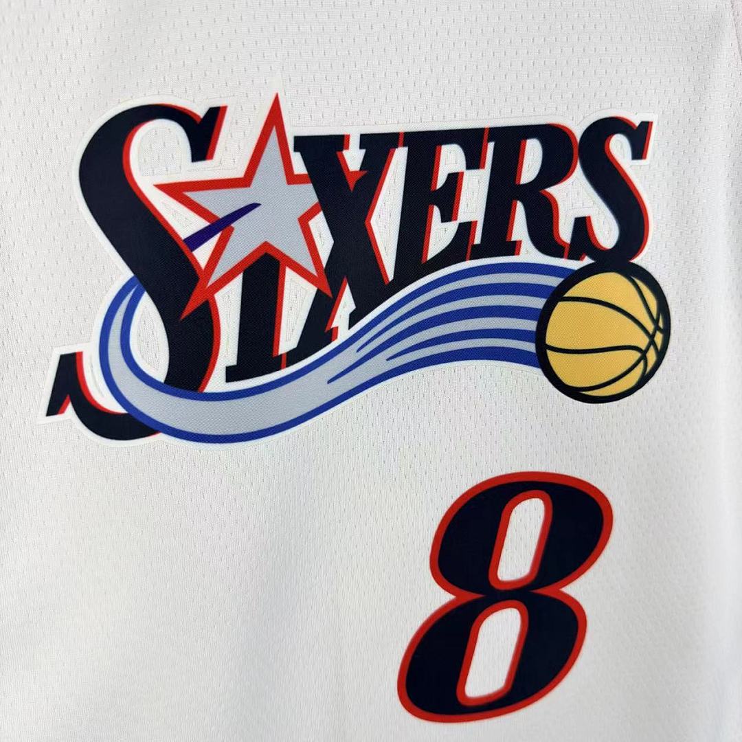 Philadelphia 76ers 25/26 Retrô #8 Paul George Camisa Branca, foto 7
